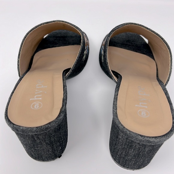 Hype Embroidered Open Toe Block Heel Denim Slip-on Mules Sz. 9 - Picture 9 of 13